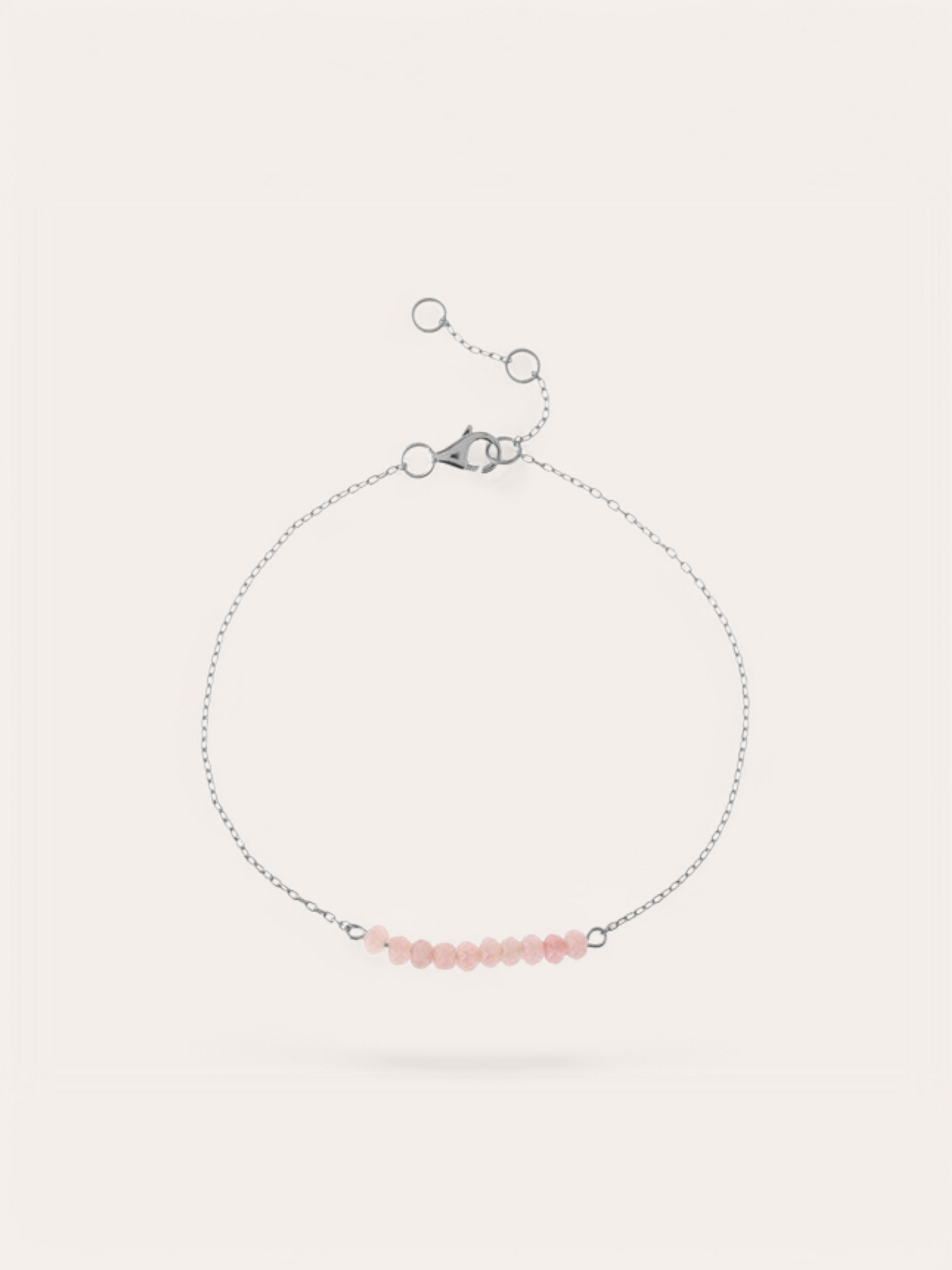 Pulsera de plata con cuarzo rosa, diseño elegante y sofisticado, ideal para cualquier ocasión