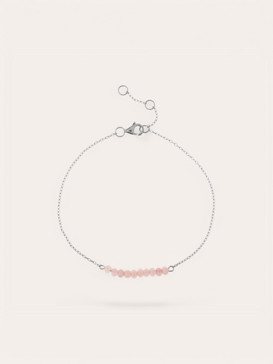 Pulsera de plata con cuarzo rosa, diseño elegante y sofisticado, ideal para cualquier ocasión